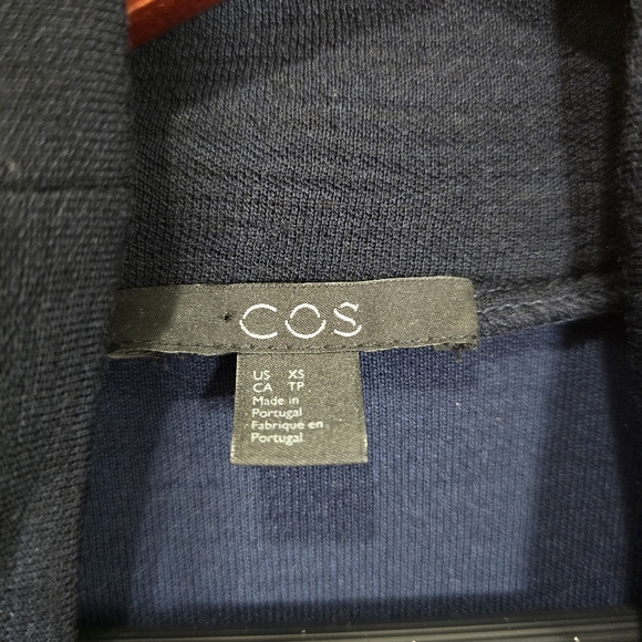 COS Womens XS Blue Wool Blend Mock Neck‎ High Low Shift Dress Short Sleeve - Picture 9 of 11